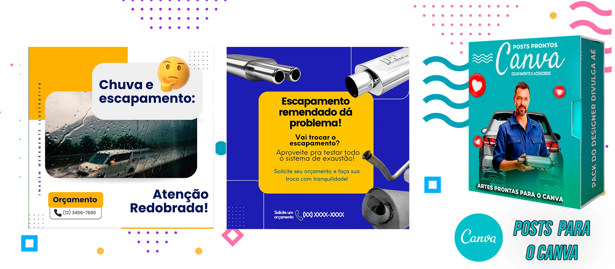 Pack De Posts Prontos para o Canva - Venda e Troca de Escapamento Automotivo com Legendas Prontas - Imagem 9
