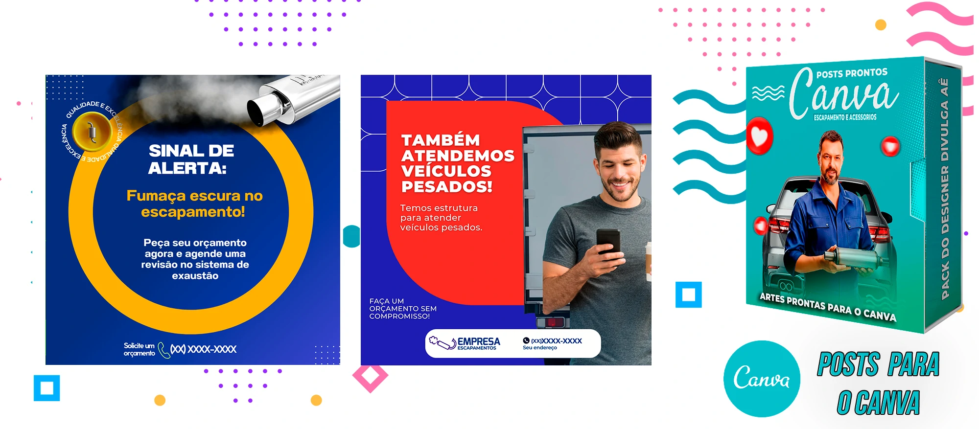 Pack De Posts Prontos para o Canva - Venda e Troca de Escapamento Automotivo com Legendas Prontas - Imagem 7