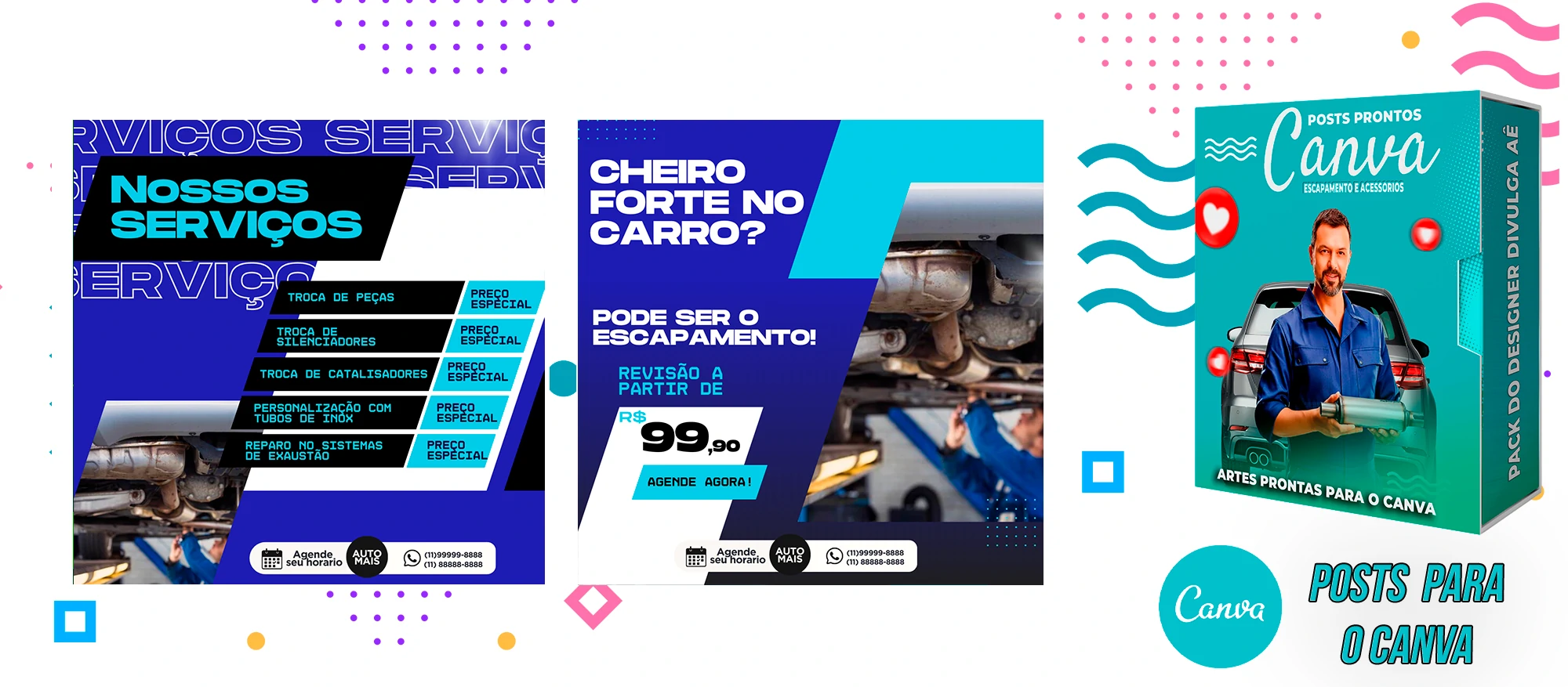 Pack De Posts Prontos para o Canva - Venda e Troca de Escapamento Automotivo com Legendas Prontas - Imagem 6