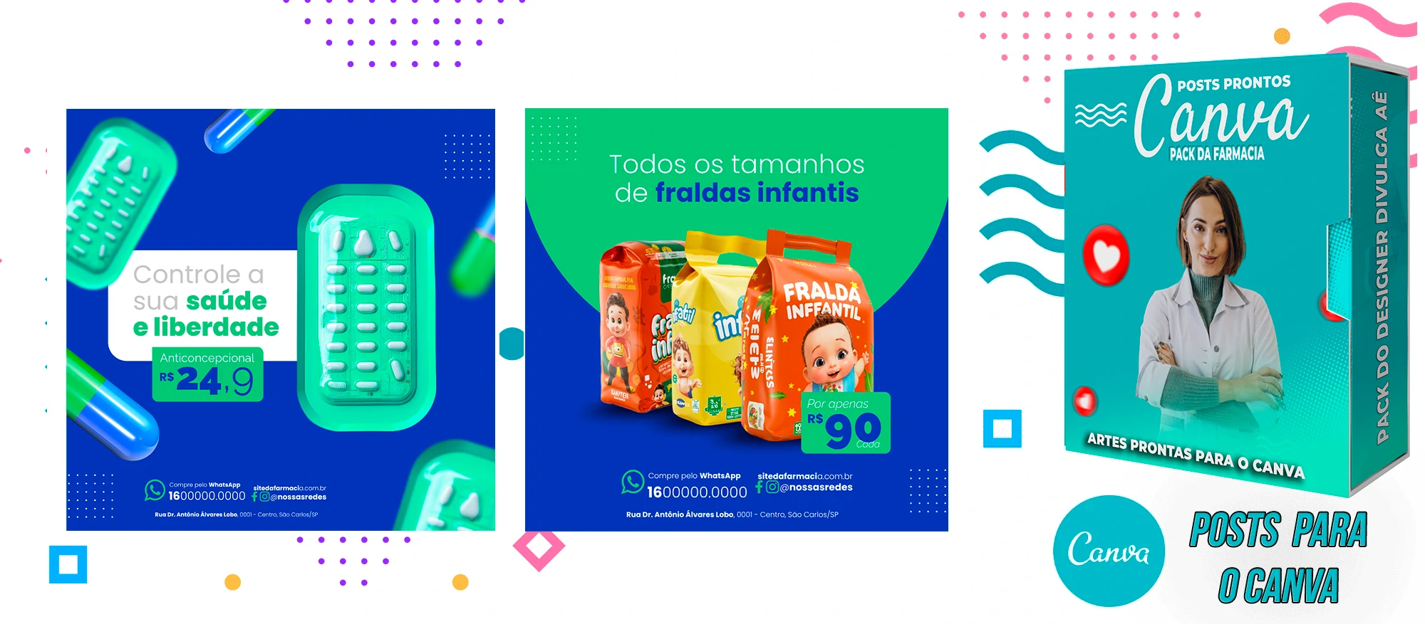 Pack de Posts Prontos para o Canva com Legendas - Farmácia - Drogaria - Imagem 10
