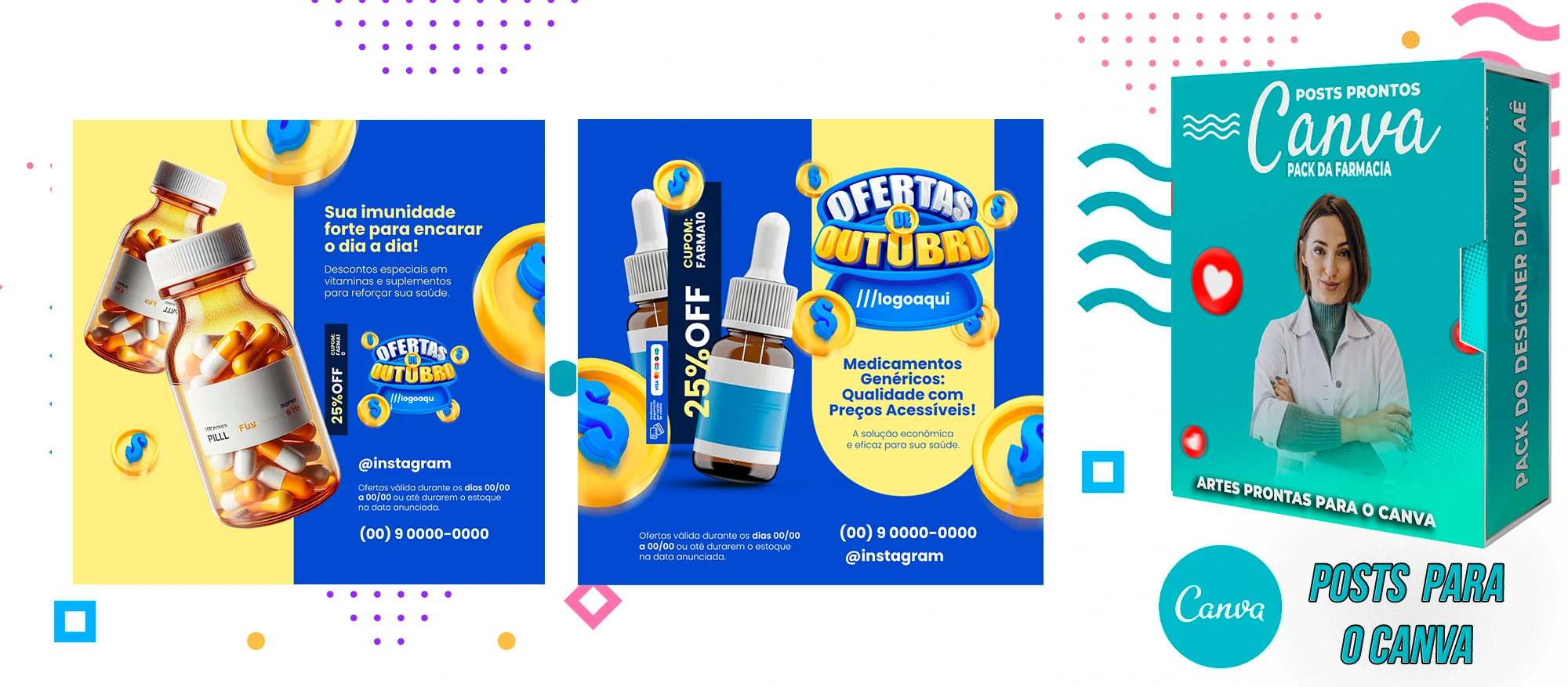 Pack de Posts Prontos para o Canva com Legendas - Farmácia - Drogaria - Imagem 16