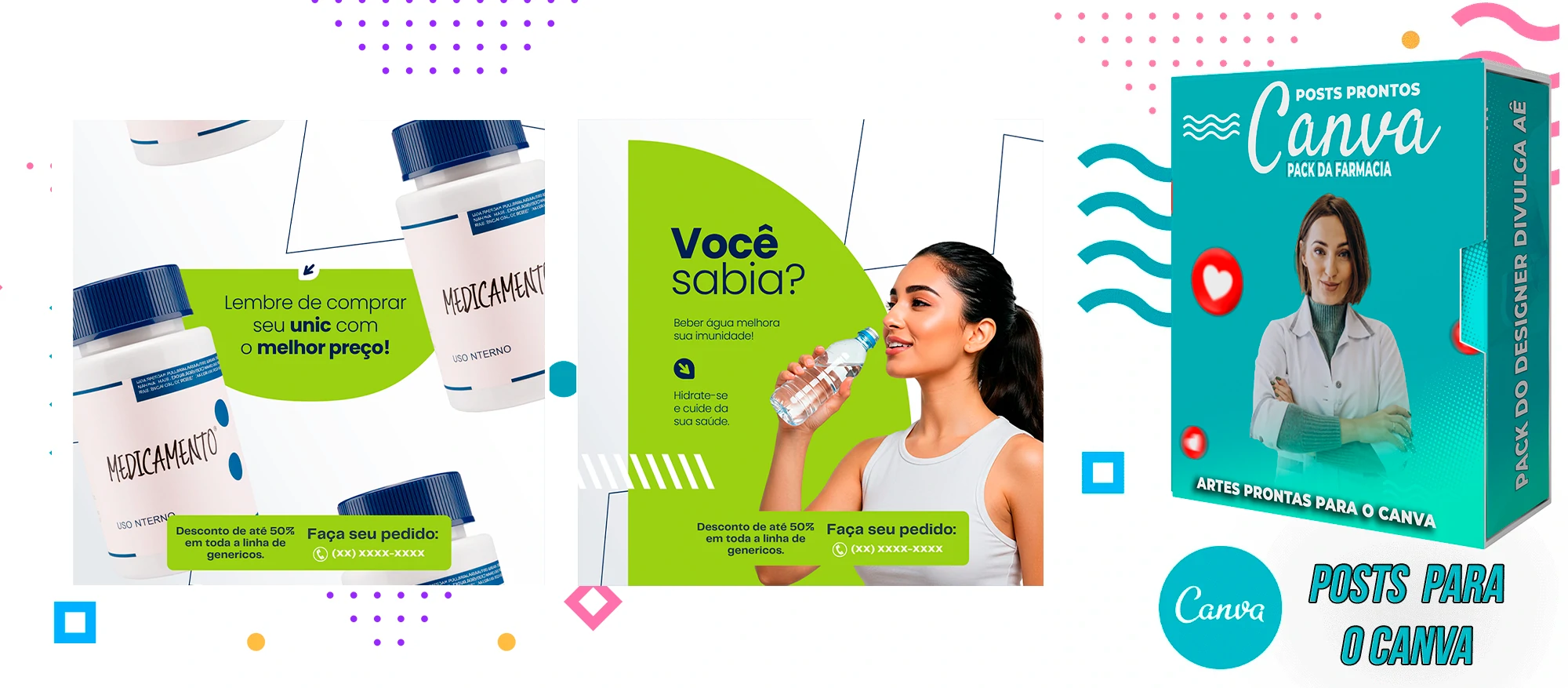 Pack de Posts Prontos para o Canva com Legendas - Farmácia - Drogaria - Imagem 12