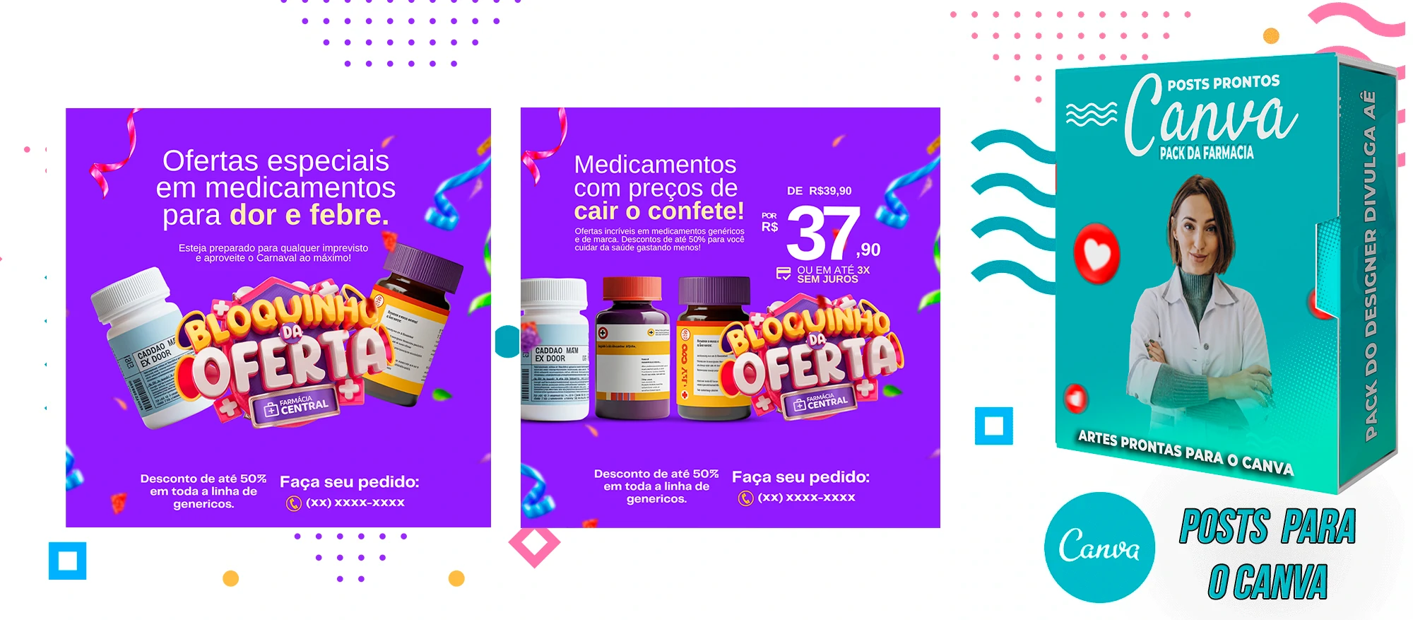 Pack de Posts Prontos para o Canva com Legendas - Farmácia - Drogaria - Imagem 7