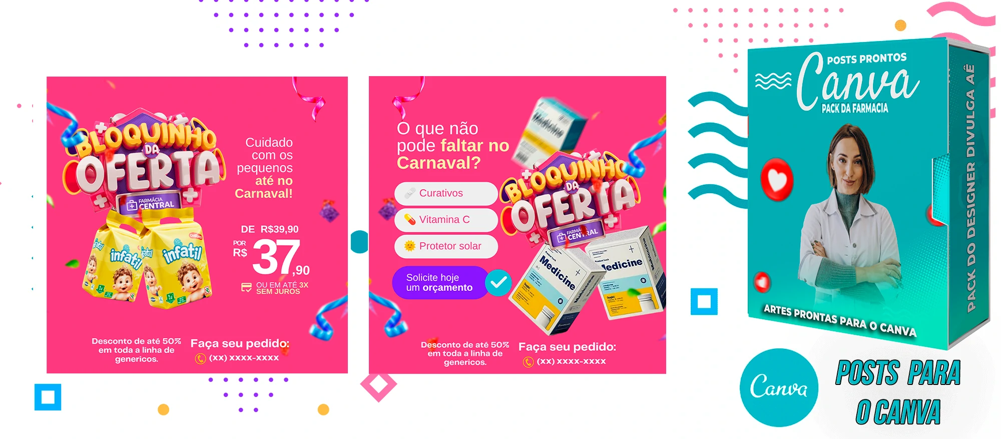Pack de Posts Prontos para o Canva com Legendas - Farmácia - Drogaria - Imagem 3