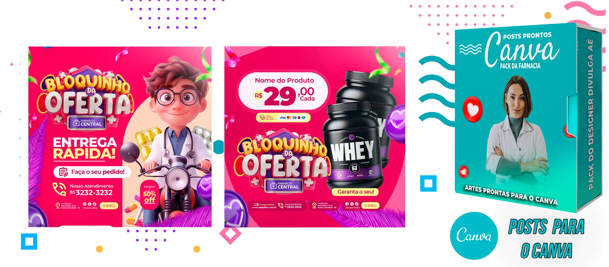 Pack de Posts Prontos para o Canva com Legendas - Farmácia - Drogaria - Imagem 13