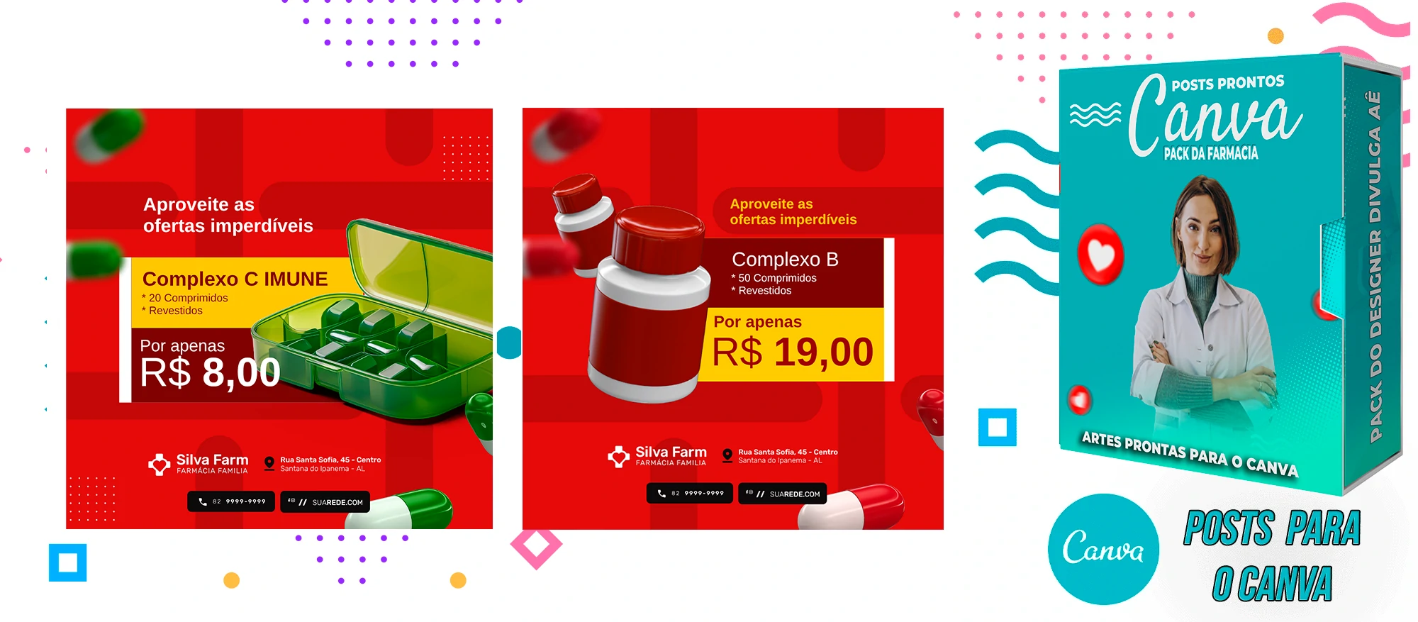 Pack de Posts Prontos para o Canva com Legendas - Farmácia - Drogaria - Imagem 17