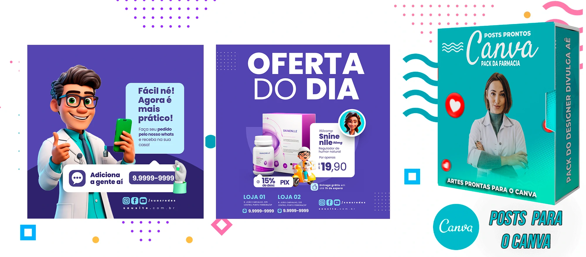 Pack de Posts Prontos para o Canva com Legendas - Farmácia - Drogaria - Imagem 6