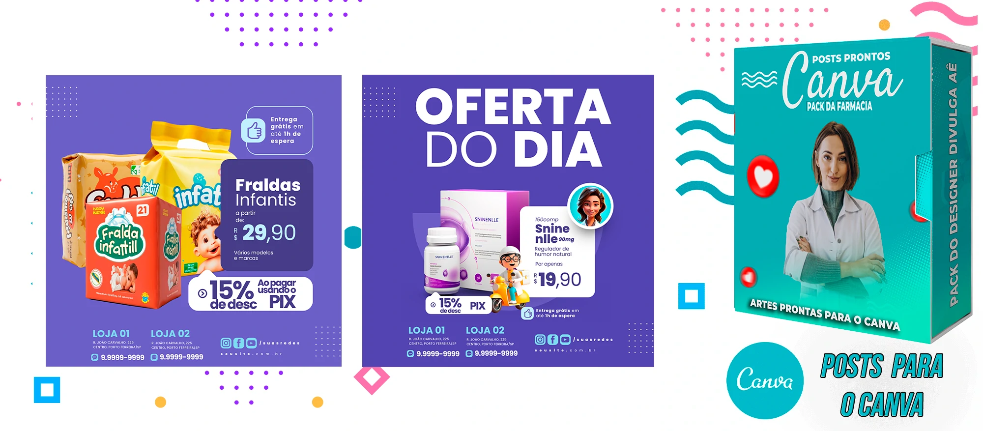 Pack de Posts Prontos para o Canva com Legendas - Farmácia - Drogaria - Imagem 14