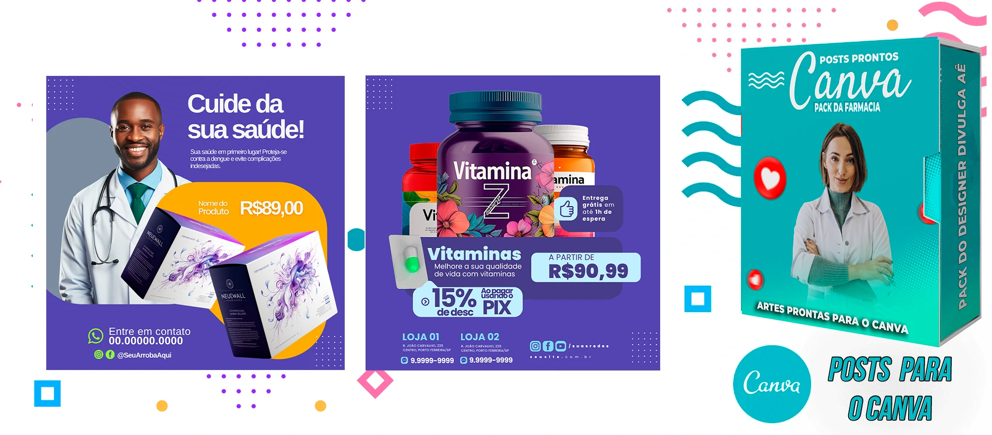 Pack de Posts Prontos para o Canva com Legendas - Farmácia - Drogaria - Imagem 11