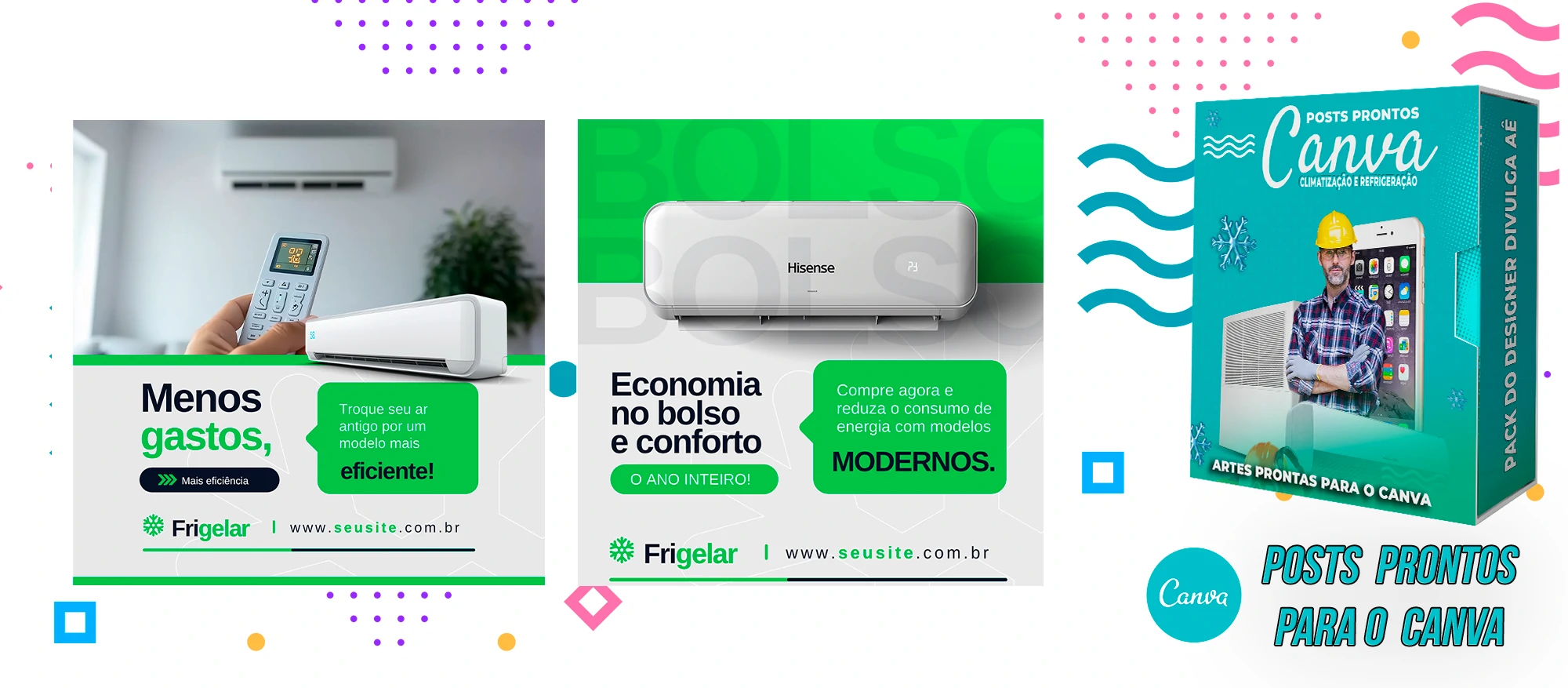 Pack de Posts Prontos para o Canva - Climatização e Refrigeração com Legendas - Imagem 2