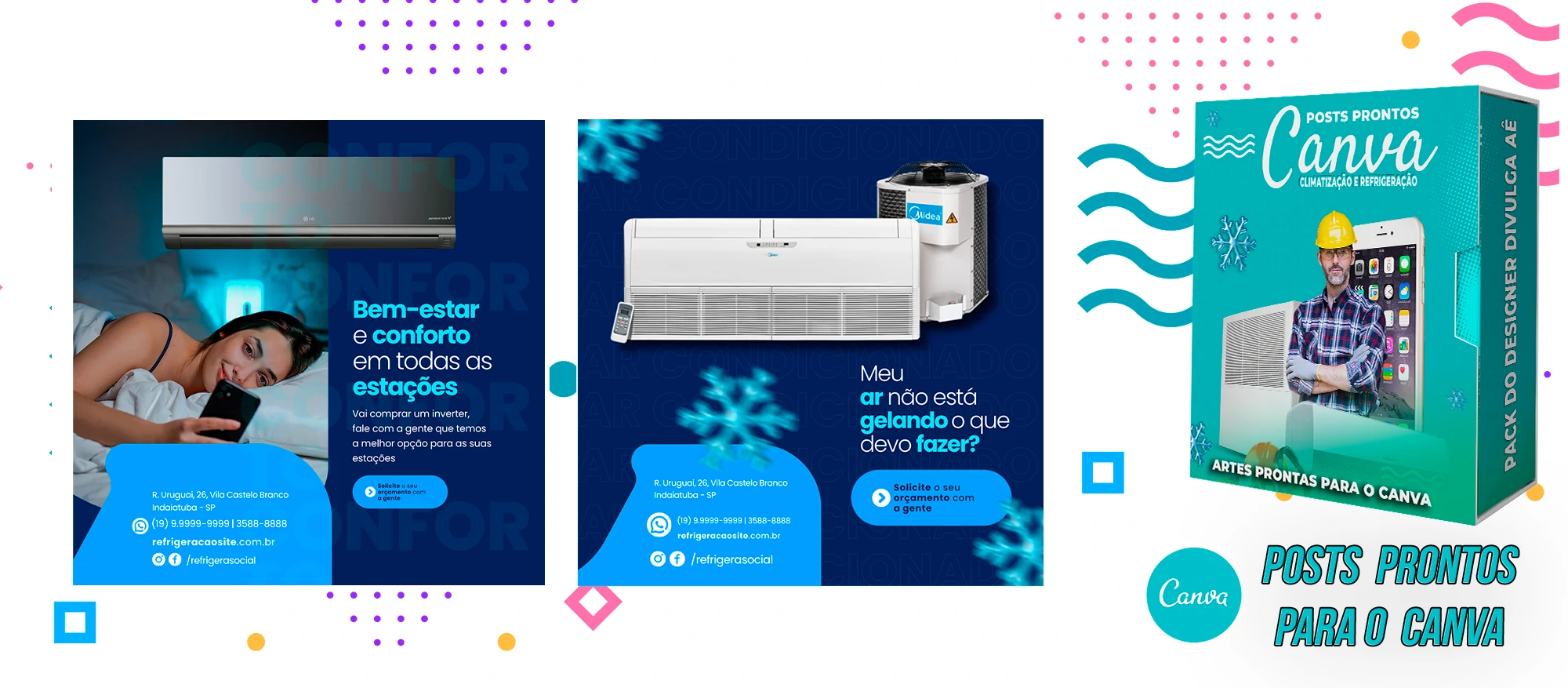 Pack de Posts Prontos para o Canva - Climatização e Refrigeração com Legendas - Imagem 19