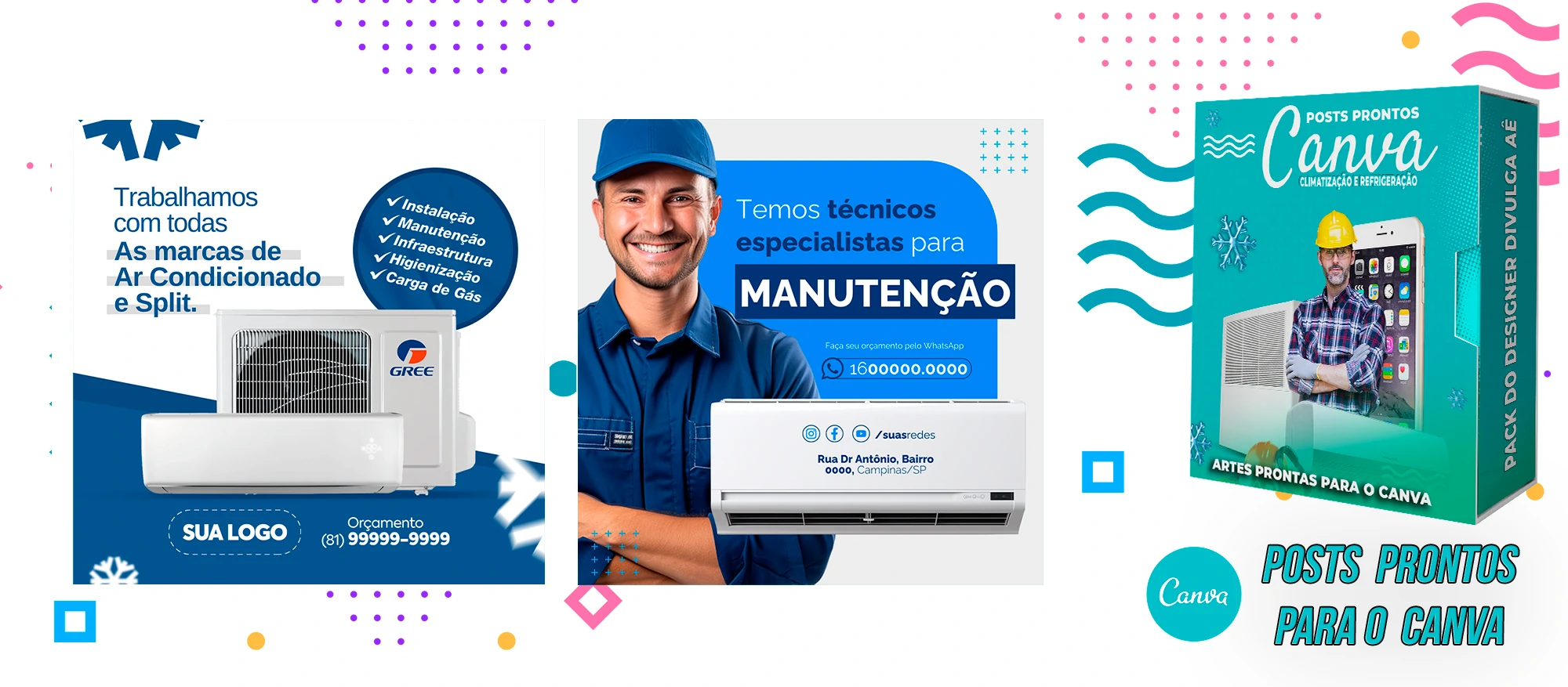 Pack de Posts Prontos para o Canva - Climatização e Refrigeração com Legendas - Imagem 4