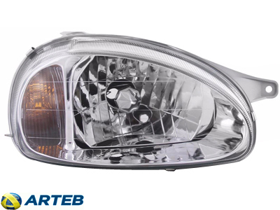 Farol Corsa 00/10 LD (Carcaça Cinza, Cromada, Pisca Âmbar)