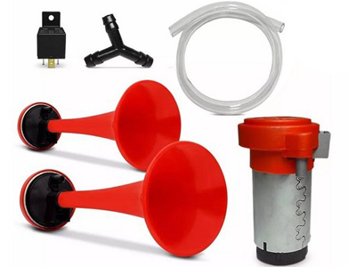 Buzina eletropneumatica de ar 2 cornetas vermelhas 12v