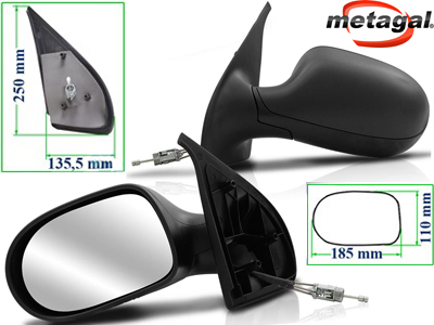 Retrovisor ext palio 11 4p le c c preto base reta