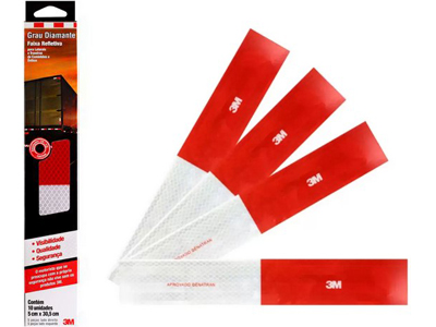 Kit Faixa Refletiva Laterais Marca 3M (10 Peças, 5cm x 30cm)