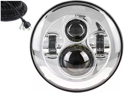 Farol Fusca/Kombi/Troller/Jeep Fundo Cromado (Led, 40W, 7")