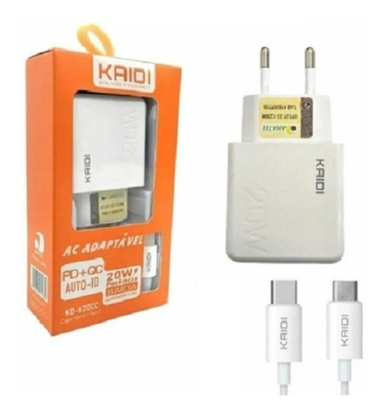 CARREGADOR COMPLETO TIPO-C 20W KAIDI KD-108CC
