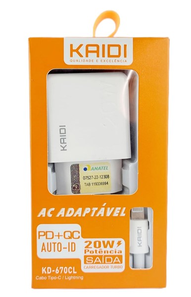 CARREGADOR COMPLETO IPHONE 20W KAIDI KD-108S