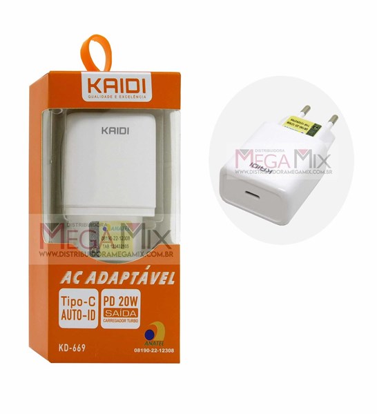 FONTE USB-C 20W AUTO-ID KAIDI KD-669