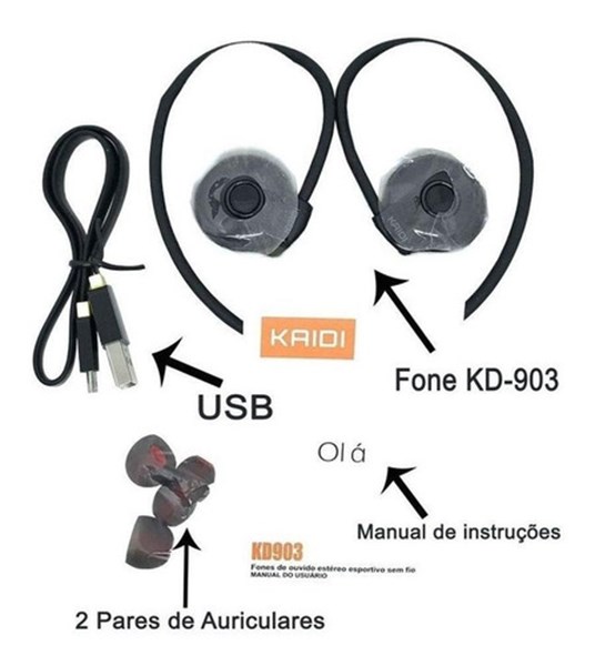 FONE DE OUVIDO ESPORTIVO INTELIGENTE BLUETOOTH KAIDI (KD-903)