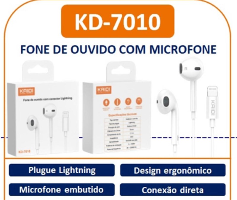 FONE DE OUVIDO CONEXÃO LIGHTINING KAIDI - KD-7010