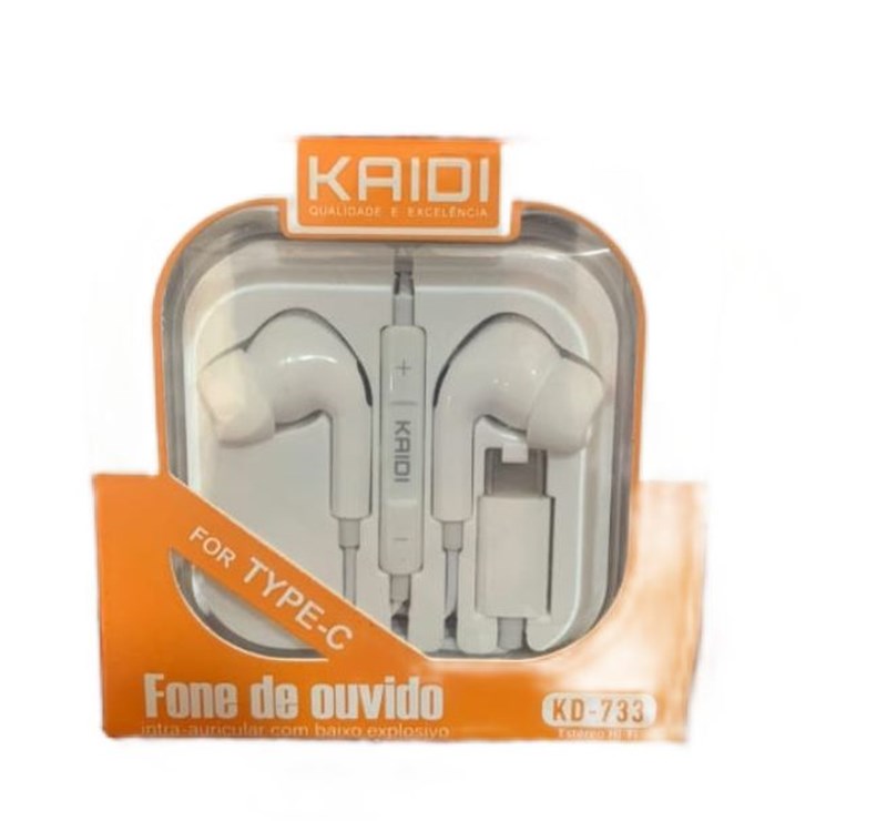 FONE DE OUVIDO KAIDI CONEXÃO TIPO-C SEM BORRACHA - KD-729