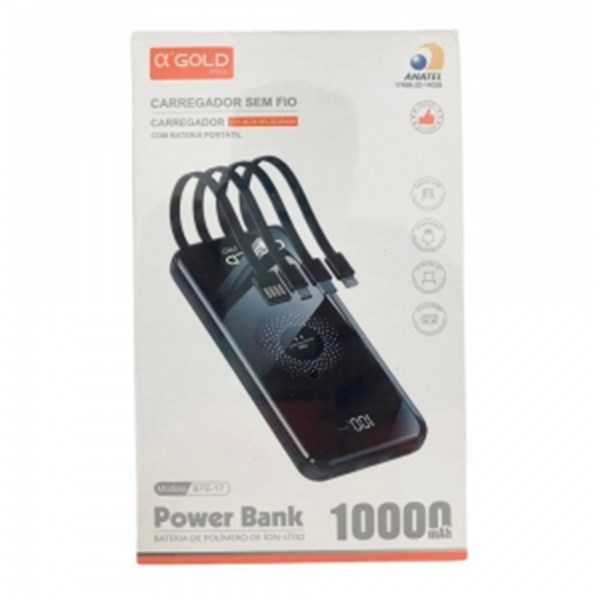 BATERIA PORTÁTIL GOLD 10000 MAH + WIRELESS CHARGER (BTE-17)