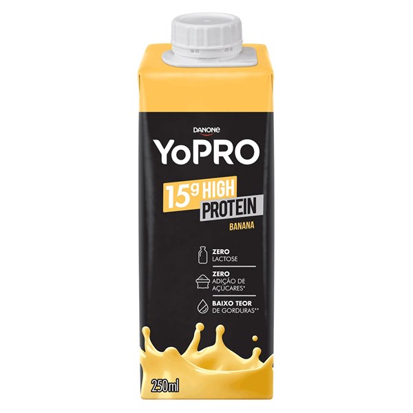 BEBIDA LÁCTEA UHT BANANA ZERO LACTOSE YOPRO 15G HIGH PROTEIN CAIXA 250ML50ML cópia
