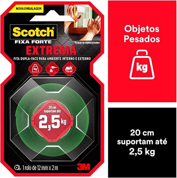 FITA DUPLA FACE SCOTCH FIXA FORTE EXTREMA 12mmx2,0m        3M