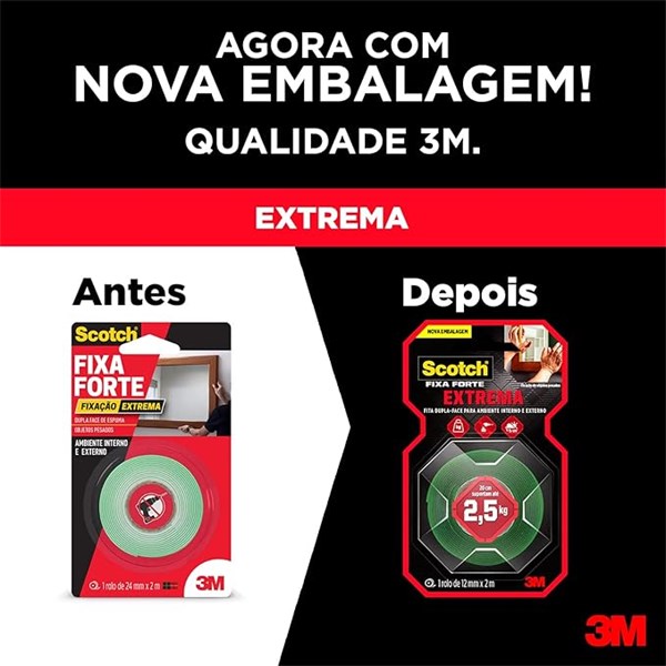 FITA DUPLA FACE SCOTCH FIXA FORTE EXTREMA 12mmx2,0m        3M