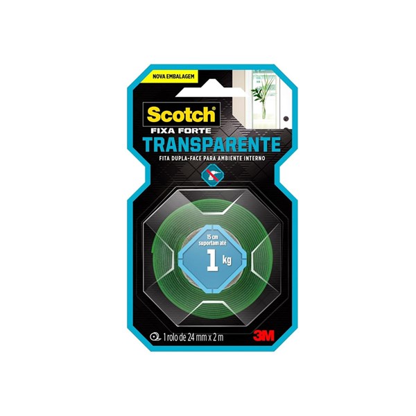 FITA DUPLA FACE SCOTCH FIXA FORTE TRANSPARENTE 24mmx2,0m         3M