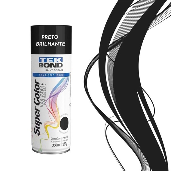 TINTA SPRAY USO GERAL 350ML TEKBOND PRETO BRILHANTE