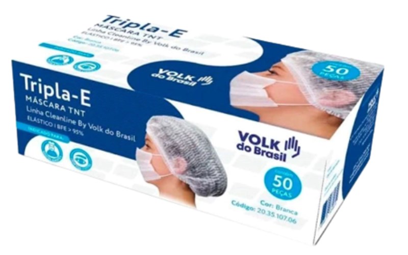 MASCARA TNT DESCARTAVEL TRIPLA-E BRANCA 50 UND  - VOLK DO BRASIL