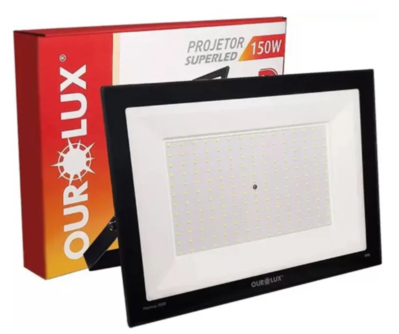 REFLETOR LED SLIM 150W BIV PRETO 6500K - OUROLUX