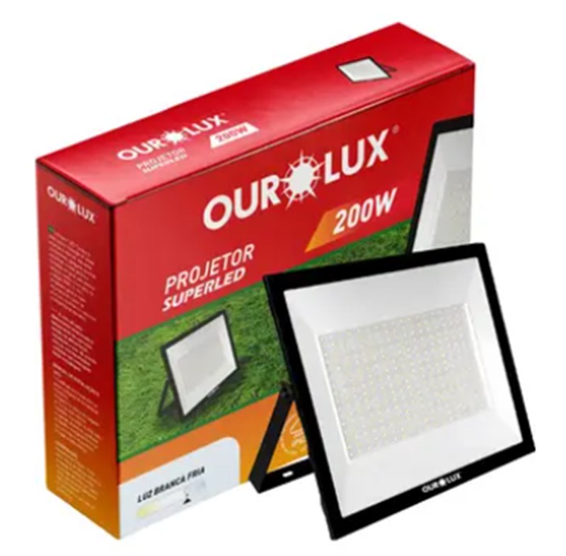 REFLETOR LED SLIM 200W BIV PRETO 6500K - OUROLUX