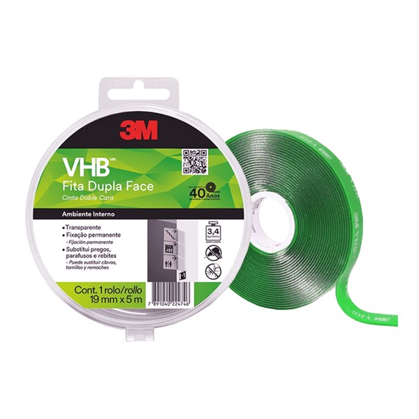Fita VHB Dupla Face de Adesivo Transferivel 4910 Transparente 19mm x 5M HB004459218 3M
