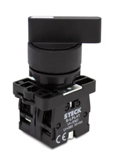 CHAVE / BOTAO COMUTADOR CURTO 2POS PT 22MM SLMB8D0 + 2 BLOCO CONTATO NA NF STECK