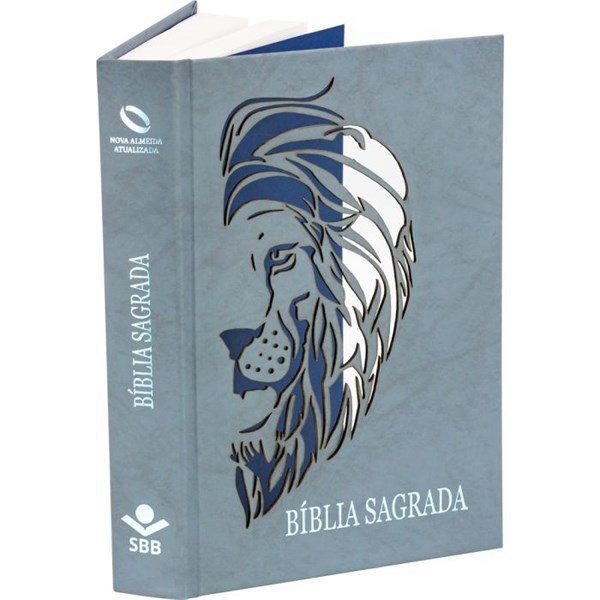 Biblia Letra Grande Capa Dura Leao Vazada Azul NAA