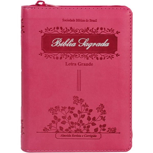 Biblia Letra Grande Pequena Indice e Ziper Pink ARC