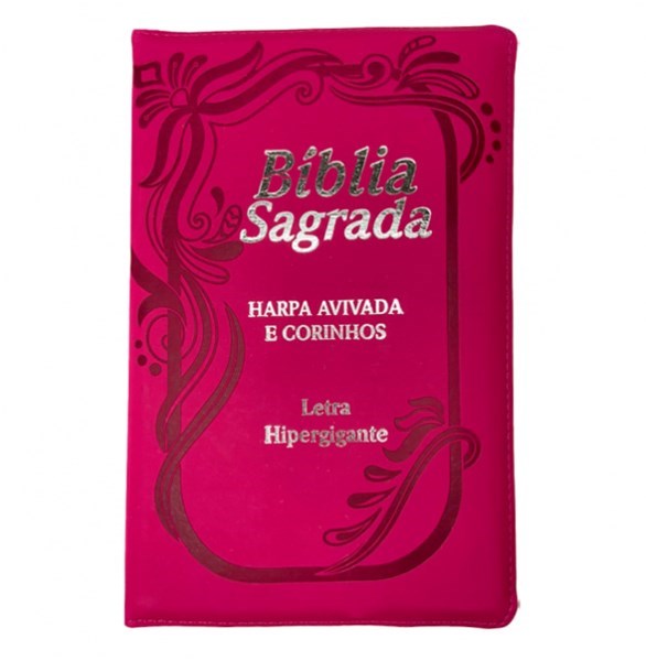 Biblia Letra Hiper Gigante Harpa e Corinhos Ziper Indice Pink