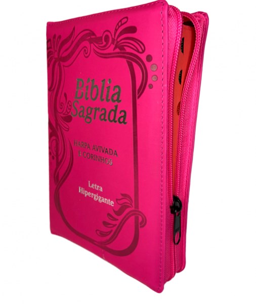 Biblia Letra Hiper Gigante Harpa e Corinhos Ziper Indice Pink
