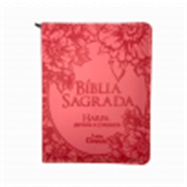 Biblia Letra Grande Harpa e Corinhos Ziper Flores Rosa