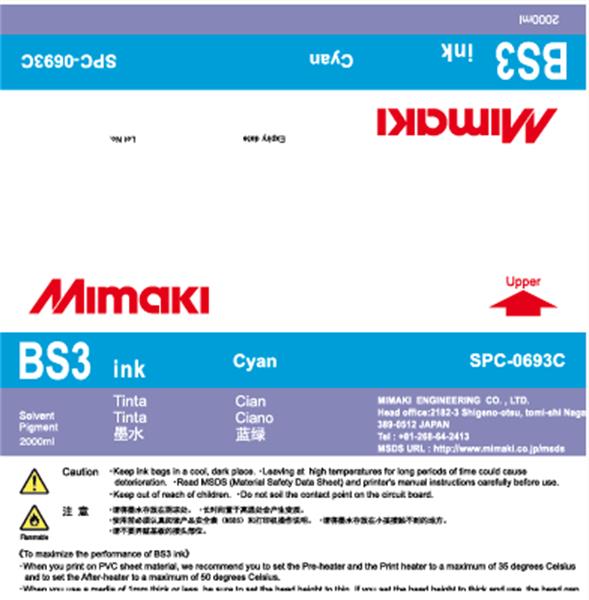TINTA SOLVENTE MIMAKI SPC-0693C BS3 BAG 2L CYAN