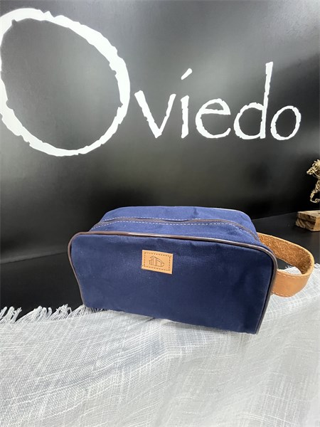 Necessaire de Viagem - Azul Marinho com Couro