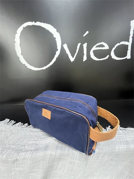 Necessaire de Viagem - Azul Marinho com Couro