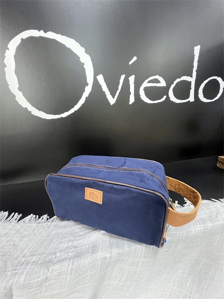 Necessaire de Viagem - Azul Marinho com Couro