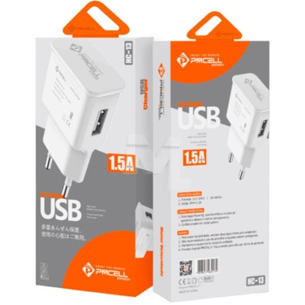 CARREGADOR DE CELULAR PMCELL FONTE 1USB 5V 1.5A L SPEEDY-889 HC-13