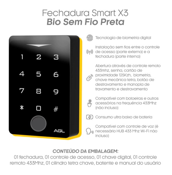 FECHADURA SEM FIO SMART X3 BIO