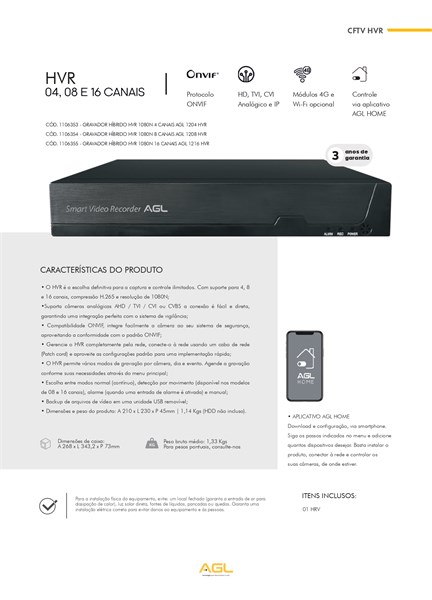 GRAVADOR HIBRIDO HVR 1080N 16 CANAIS AGL 1216 HVR